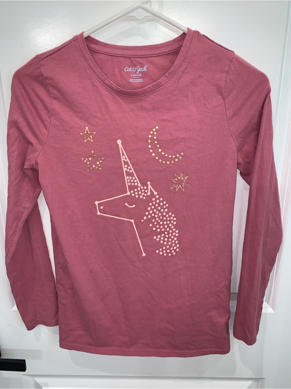 Cat & Jack Girls' Long-Sleeve Unicorn Tee - Dusty Rose with Gold Accents